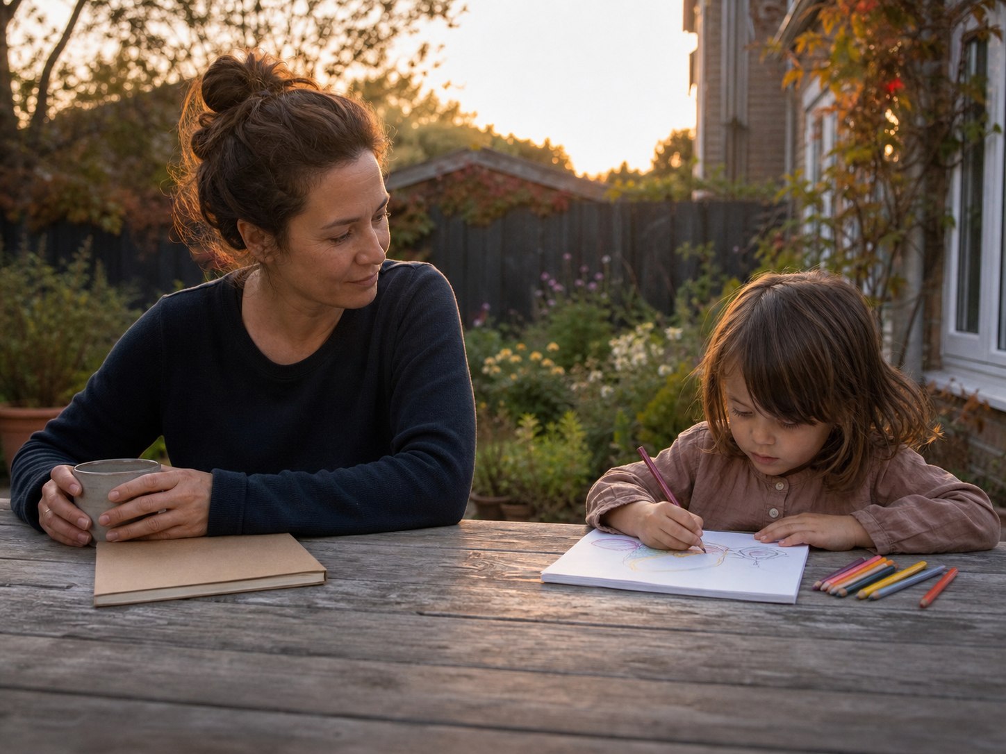 Mother spending an afternoon drawing with her daughter